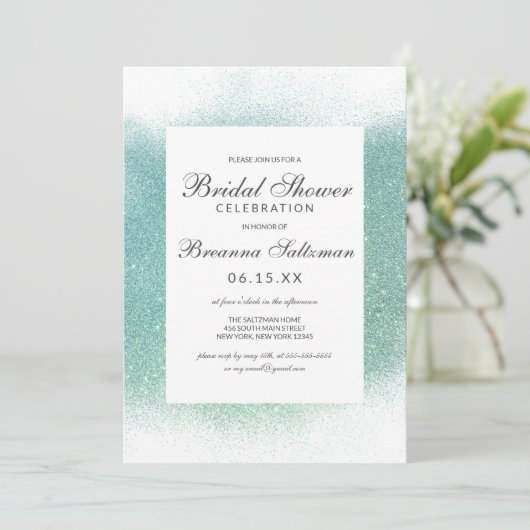 Chic Blauwgroen White Glitter Dust Border Vrijgeze Kaart (Staand voorkant)