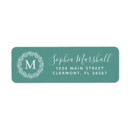Chic Blauwgroen White Monogram Return Address Labe Etiket