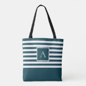 CHIC BLAUWGROEN WHITE STRIPE Square Letter Monogra Tote Bag (Achterkant)
