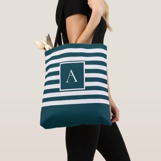 CHIC BLAUWGROEN WHITE STRIPE Square Letter Monogra Tote Bag (Dichtbij)