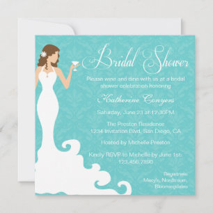 Chic Blauwgroen Wine Damask Bridal Shower Invitati Kaart
