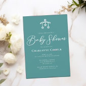 Chic Blauwgroen wit typografie Baby shower Kaart