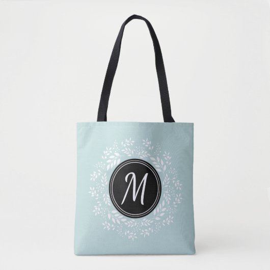 Chic Bleek Blue Floral, aangepast monogram Tote Bag (Voorkant)