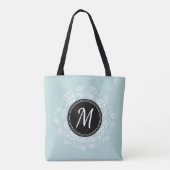 Chic Bleek Blue Floral, aangepast monogram Tote Bag (Achterkant)