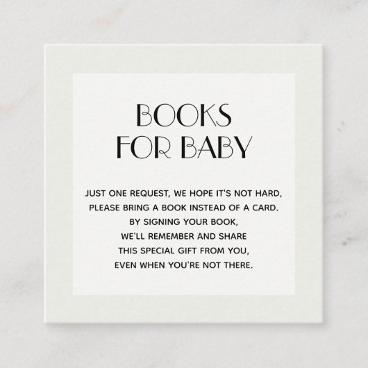 Chic Bleek Green Gender Neutral Baby Book Request Informatiekaartje (Voorkant)