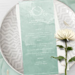 Chic Bleek Green Waterverf, Monogram Weddenschap M Menu<br><div class="desc">Verfijn uw gasten met dit prachtige bleke groene trouwmenu van de waterverf, met elegante hand getekend botanisch monogram met stelletjes initialen boven de voortreffelijke waterverf wasachtergrond in een prachtig mengsel van bleke groene, groene munt en sage tanden. Gemakkelijk om sjabloon met uw details en menu in te vullen en uw...</div>