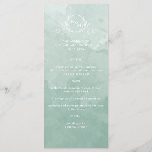 Chic Bleek Green Waterverf, Monogram Weddenschap M Menu (Voorkant)