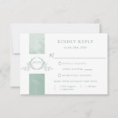 Chic Bleek Green Waterverf Wedding Monogram RSVP Kaartje (Voorkant)