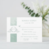 Chic Bleek Green Waterverf Wedding Monogram RSVP Kaartje (Staand voorkant)