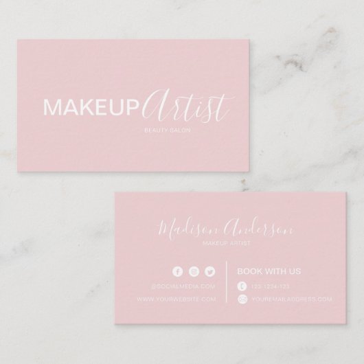 Chic Bleek Roze en White Makeup Artist Visitekaartje (Voorkant / Achterkant)