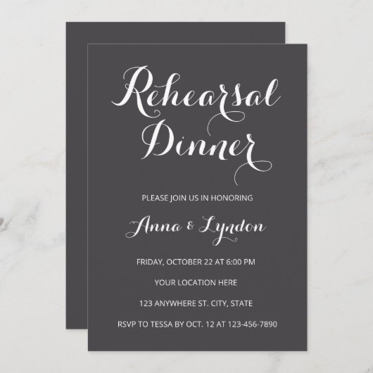 Chic bloeien | Houtskool grijs repetitie diner Kaart (Voorkant / Achterkant)