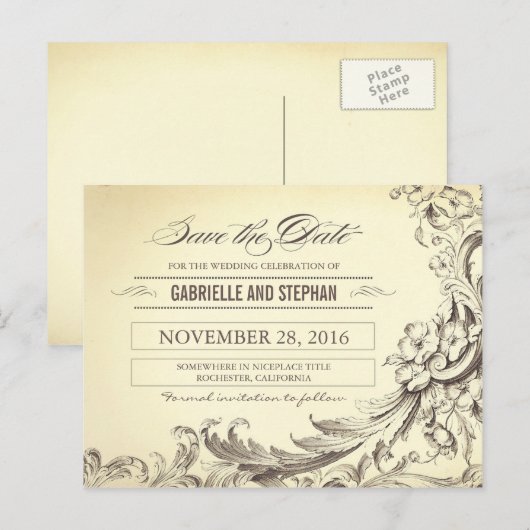 Chic  bloeit op de datum briefkaarten (Voorkant / Achterkant)