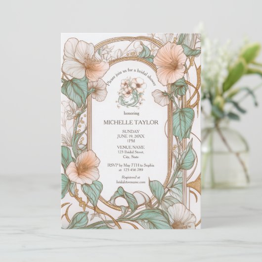 Chic  Bloemen Blush Roze Art Nouveau Kaart (Staand voorkant)