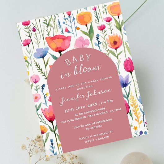 Chic Bloemen Blush Roze Baby shower Meisje Briefkaart