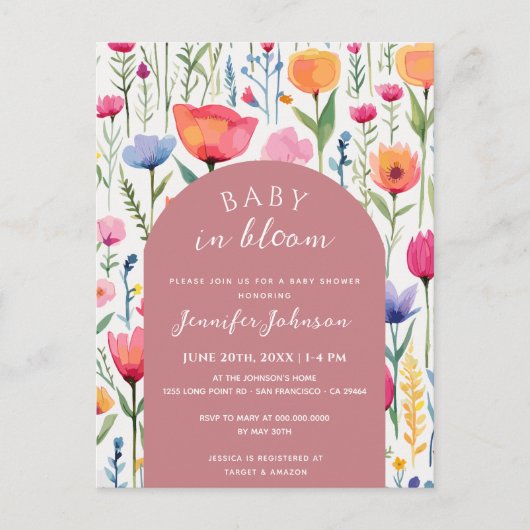 Chic Bloemen Blush Roze Baby shower Meisje Briefkaart (Voorkant)