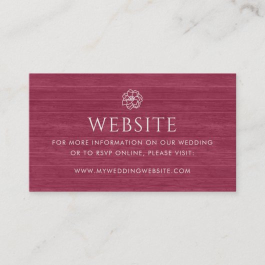  Chic Bloemen Bourgogne Hout Wedding Website Informatiekaartje (Voorkant)