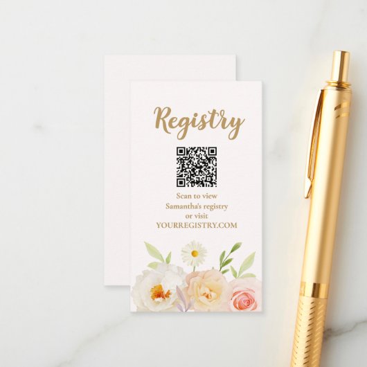 Chic Bloemen Bruidsfeest Registratie Informatiekaartje (Voorkant / Achterkant in situ)