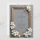 Chic  Bloemen Gouden Lijst bruiloft Kaart (Voorkant)