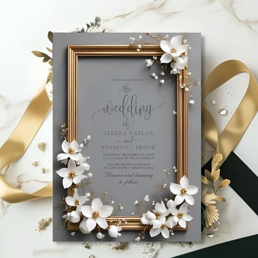 Chic  Bloemen Gouden Lijst bruiloft Kaart