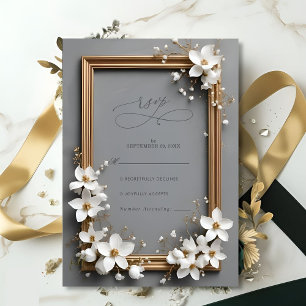 Chic  Bloemen Gouden Lijst bruiloft RSVP Kaartje