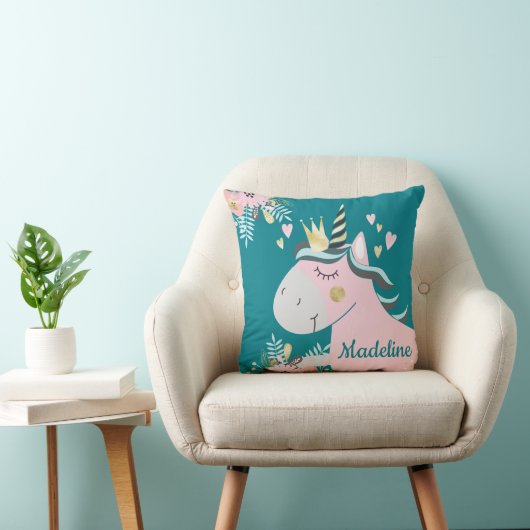 Chic Bloemen Magische Eenhoorn Meisje Gepersonalis Kussen (Stoel)