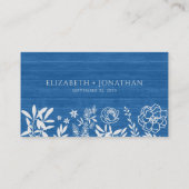  Chic Bloemen Navy Blauw Hout Wedding Website Informatiekaartje (Achterkant)