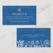  Chic Bloemen Navy Blauw Hout Wedding Website Informatiekaartje (Voorkant / Achterkant)
