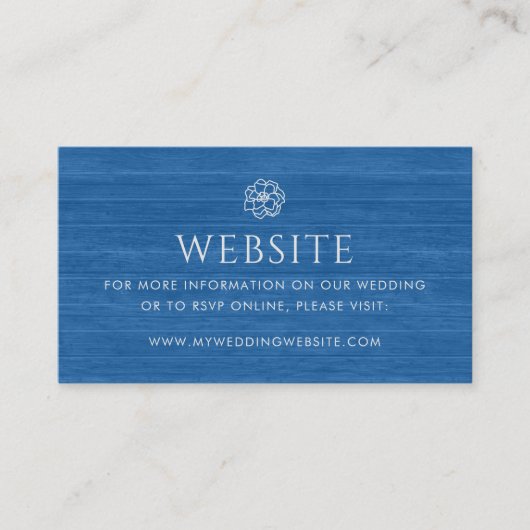  Chic Bloemen Navy Blauw Hout Wedding Website Informatiekaartje (Voorkant)