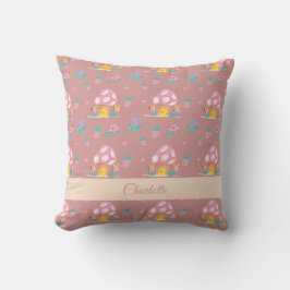 Chic Bloemen Paddestoel Patroon Blush Roze Naam Kussen