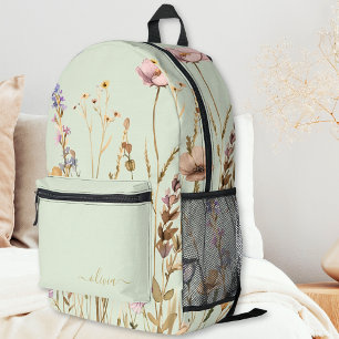 Chic Bloemen Patroon Custom Salie Groen Goud Scrip Bedrukte Rugzak