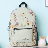 Chic Bloemen Patroon Custom Script Naam Sage Green Bedrukte Rugzak