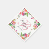 Chic  Bloemen Roze Monogram Huwelijk Servet (Hoek)