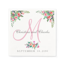 Chic Bloemen Roze Monogram Trouwpapier Servetten