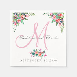 Chic Bloemen Roze Monogram Trouwpapier Servetten