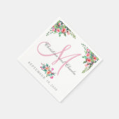Chic Bloemen Roze Monogram Trouwpapier Servetten (Hoek)
