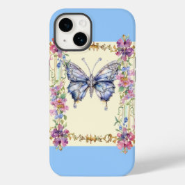 Chic  Bloemen Vlinder iPhone 14 Hoesje Blauw
