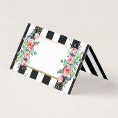 Chic Bloemen Zwarte Strepen Gouden Huwelijk Kaart (Achterkant)