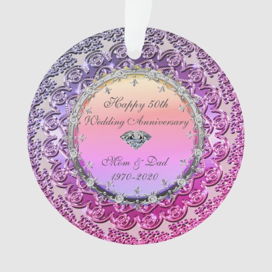 Chic bloemendiamant 50ste huwelijksjubileum ornament (voorkant)