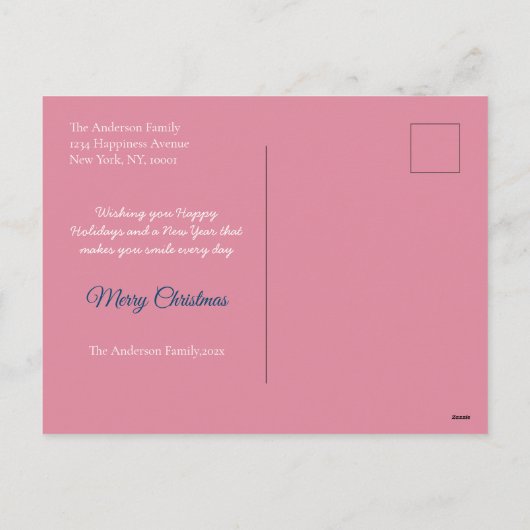 Chic Bloemenkrans Donkerblauw Foto Kerstmis Feestdagenkaart (Achterkant)