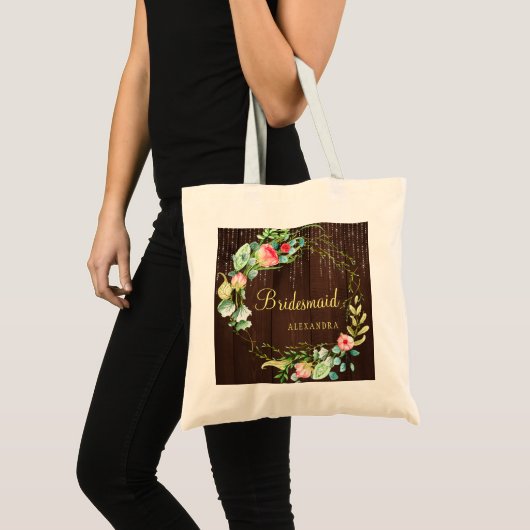 Chic bloemenrustiek land hout bruiloft bruidsmeisj tote bag (Voorkant (product))