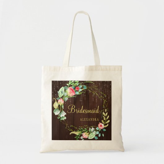 Chic bloemenrustiek land hout bruiloft bruidsmeisj tote bag (Voorkant)