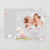 Chic Bloemenuilen Tweeling Foto Geboorte Aankondiging (Voorkant / Achterkant)