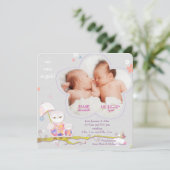 Chic Bloemenuilen Tweeling Foto Geboorte Aankondiging (Staand voorkant)