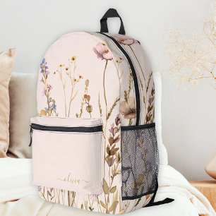 Chic Bloempatroon Custom Gold Naam Wildflower Bedrukte Rugzak