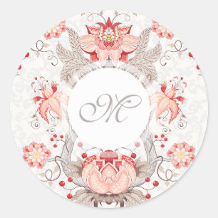 Chic Bloempatroon Damask Monogram Stick Ronde Sticker