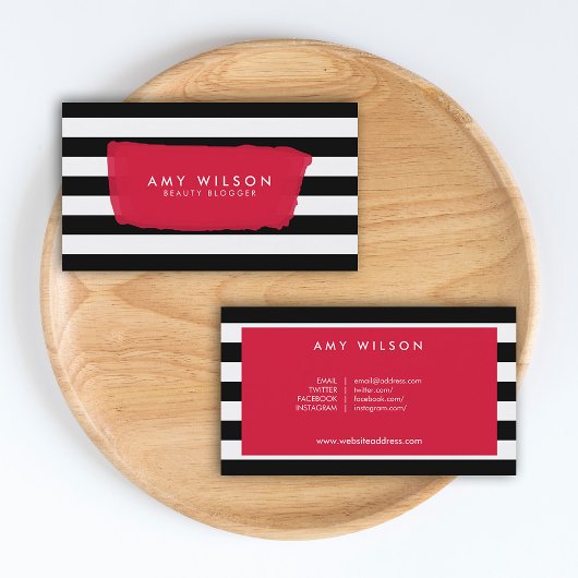 Chic Blogger Social Media Black en White Stripes Visitekaartje