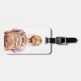 Chic Blonde Vrouw Illustratie Bagagelabel