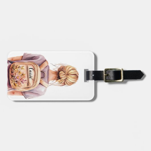 Chic Blonde Vrouw Illustratie Bagagelabel (Voorkant horizontaal)