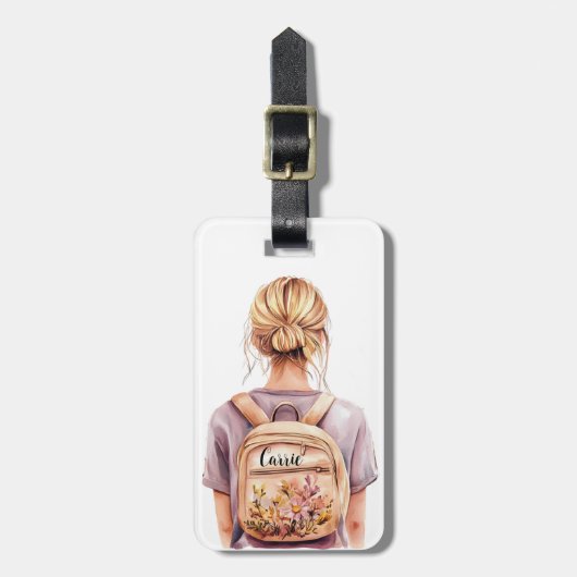 Chic Blonde Vrouw Illustratie Bagagelabel (Voorkant verticaal)
