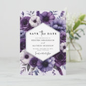Chic Bloom Paarse Bloemen Huwelijk Save The Date (Staand voorkant)